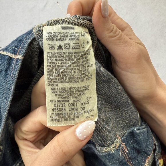 Levi's Red Denim Skirt Womens XS Blue A Line Ruffle Hem Button Knee Length - Picture 9 of 10